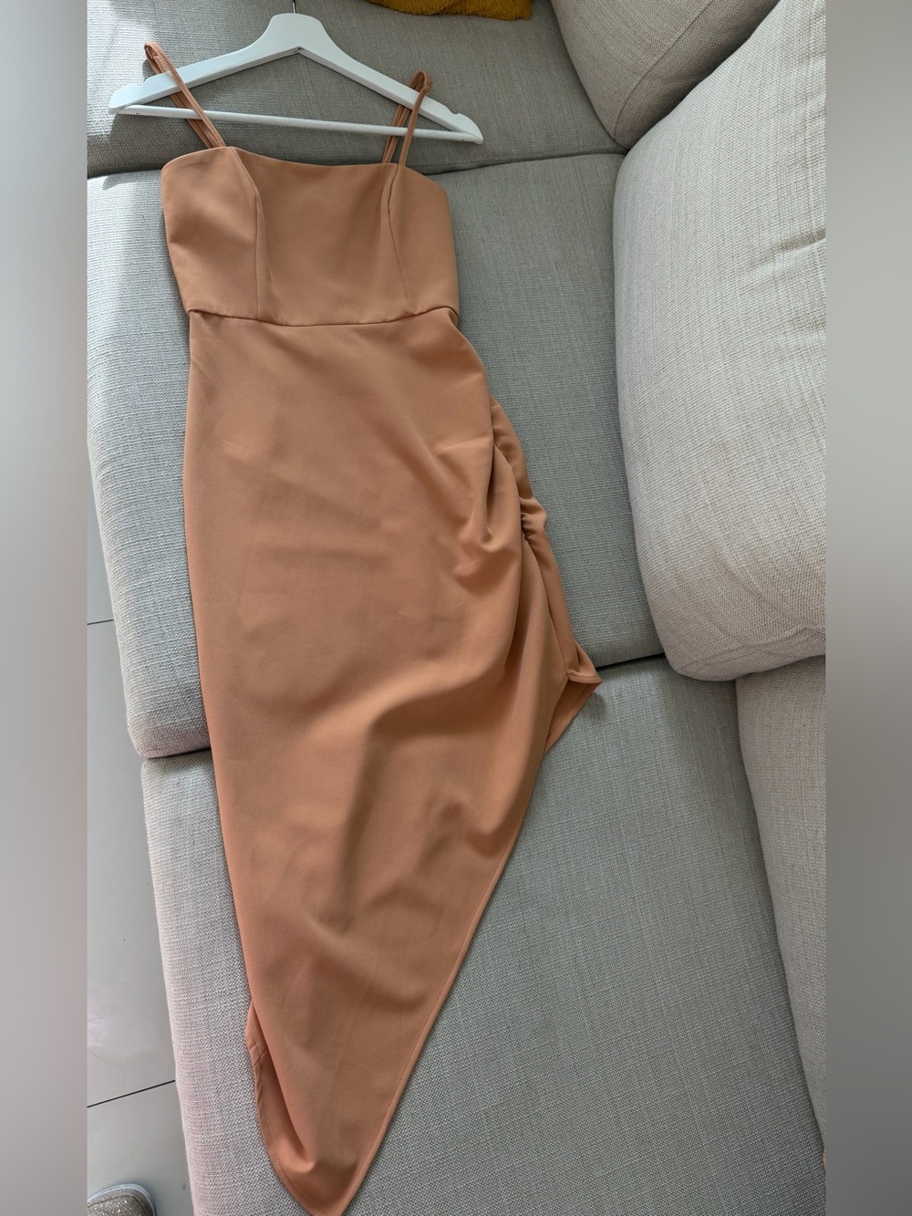 Gianni Bini Strapless Rust-Tan Asymmetrical Slip Dress